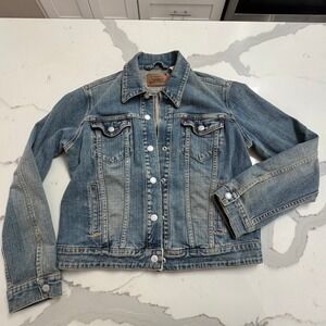 Levis Denim Trucker Jacket Womens Large Blue Medium Wash